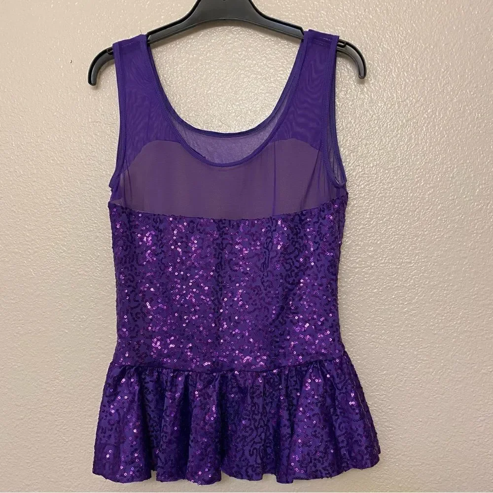 WEISSMAN Balera Dance Costume purple sequin tank peplum SQ7328 TOP Adult MA